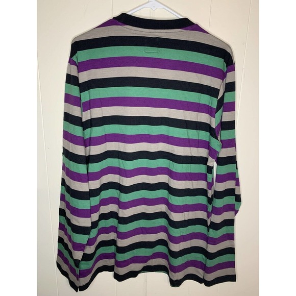 Stussy Long Sleeve Purple Green Striped Pocket T-Shirt Large EUC - Picture 7 of 7